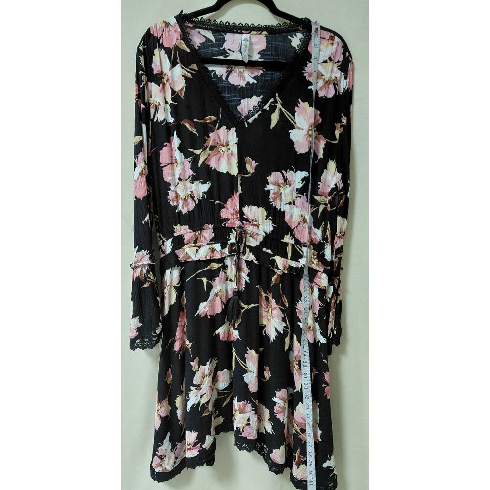 American Rag Cie Floral Dress Black Long Sleeve Women Size XXL-See Measurements